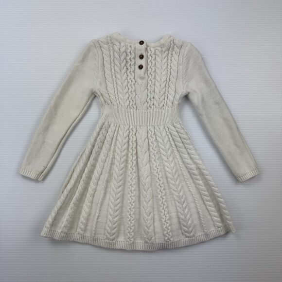 Tahari Kids 3T Cable Knit Sweater Dress Cream Long Sleeve Cotton Blend Bow - Picture 3 of 11